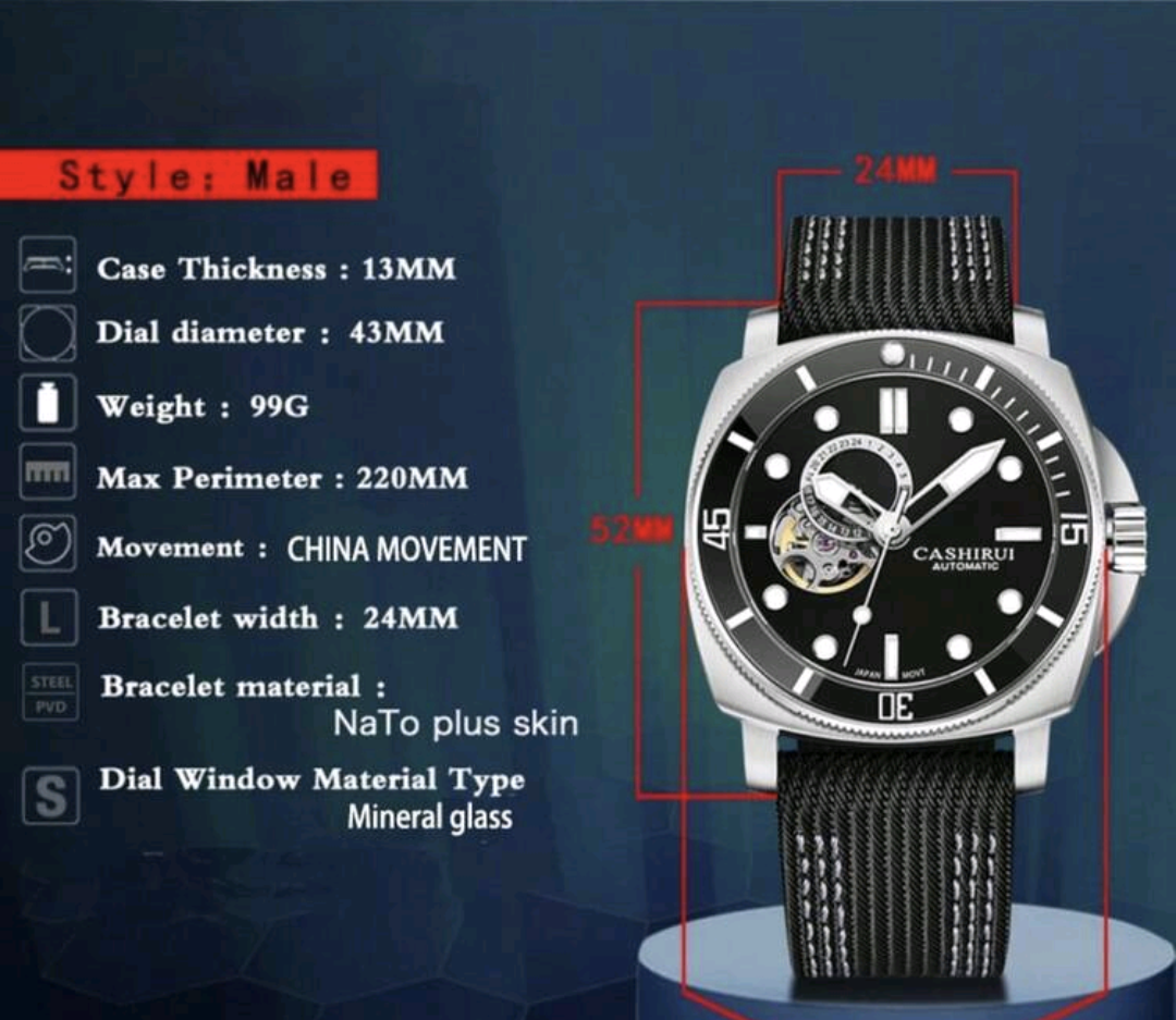 CASIRUI Automatic Skeleton Dial Men's Watch With Nylon Straps