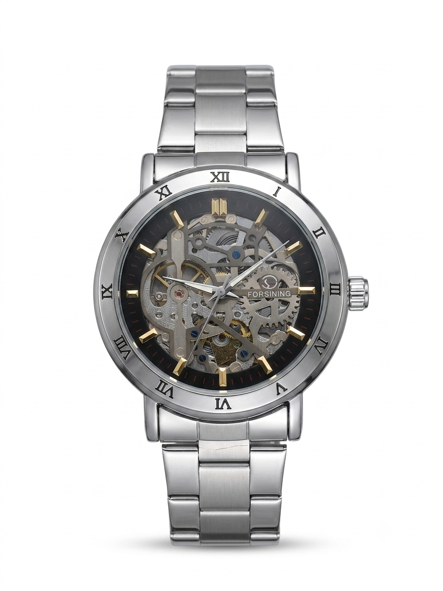 Forsining Men's Stainless Steel Mechanical Skeleton Watch