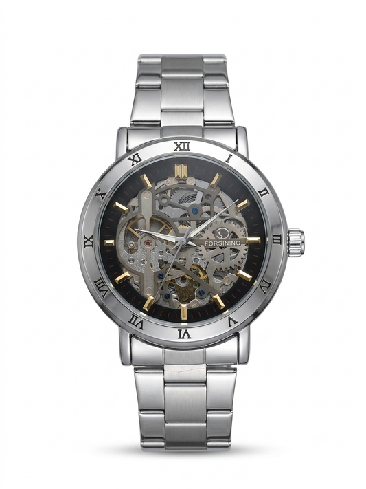Forsining Men's Stainless Steel Mechanical Skeleton Watch